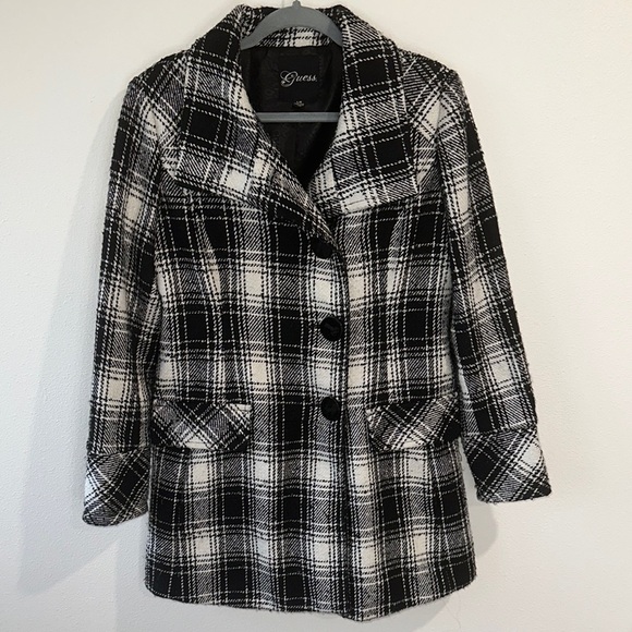 Guess Black and White Blazer Classic Wool Blend - Picture 1 of 7